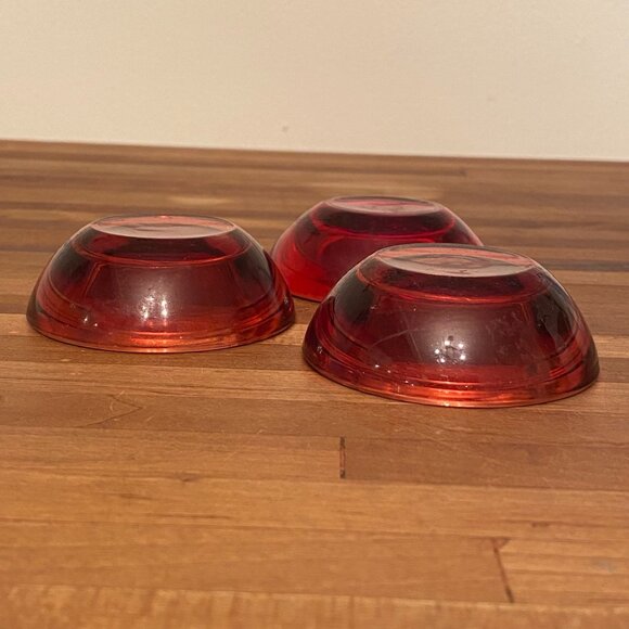 Red Round Glass Tea Light Candleholders Set of 3 - Picture 3 of 5